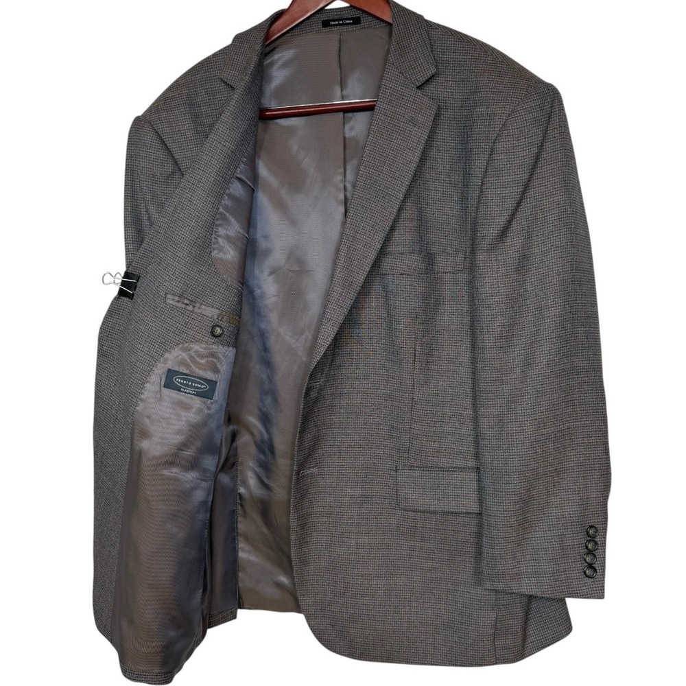 Pronto Uomo Platinum Blazer Mens 48R Brown Blue Micro Check Wool Blend SportCoat
